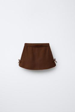 ZARA ТРИКОТАЖНАЯ ЮБКА С БАНТАМИ, КОРИЧНЕВЫЙ