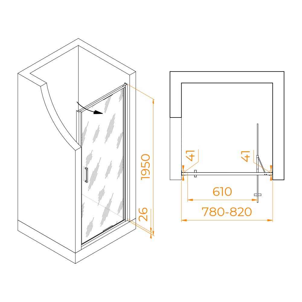 Душевая дверь из стекла, распашная с системой Pull&Slide в нишу RGW SV-05 - хром (Тонированное, 800)