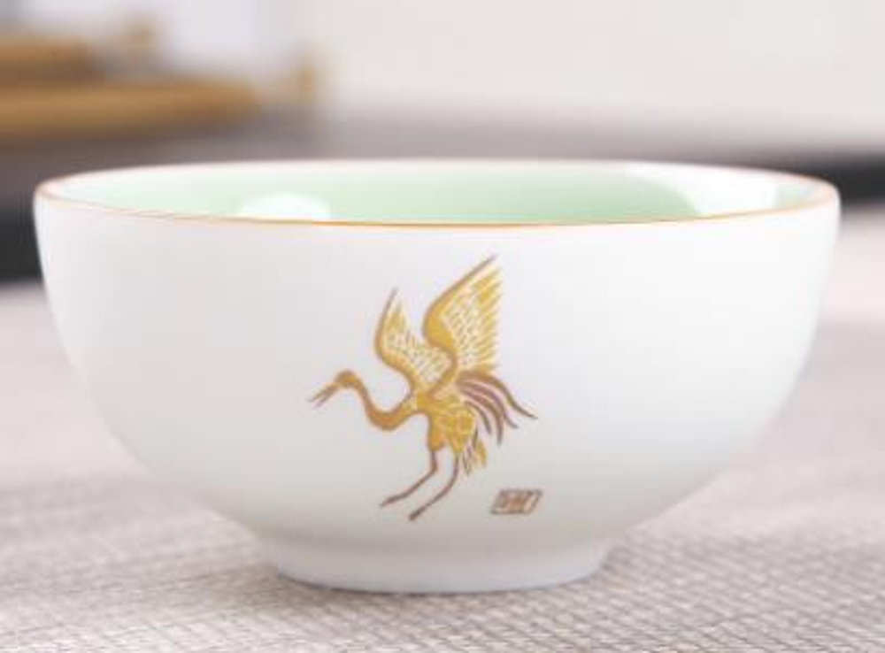 268082.1 Пиала ЖУРАВЛИ "Прогулка в облаках"  75мл, фарфор мат.белый