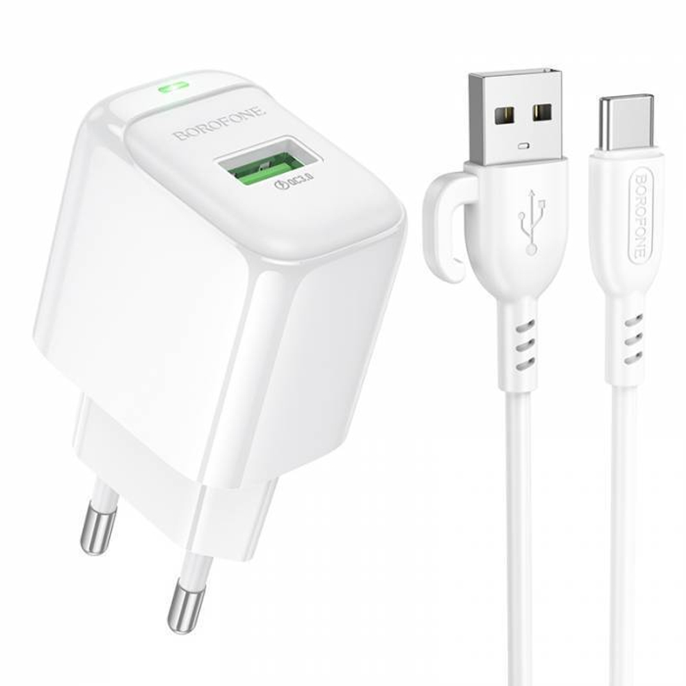 Зарядное уст.Borofone для Type-C BAS42A 1USB 3.0A QC3.0 18W  White