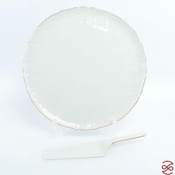 Тарелка для торта с лопаткой Bernadotte Белый узор 27 см