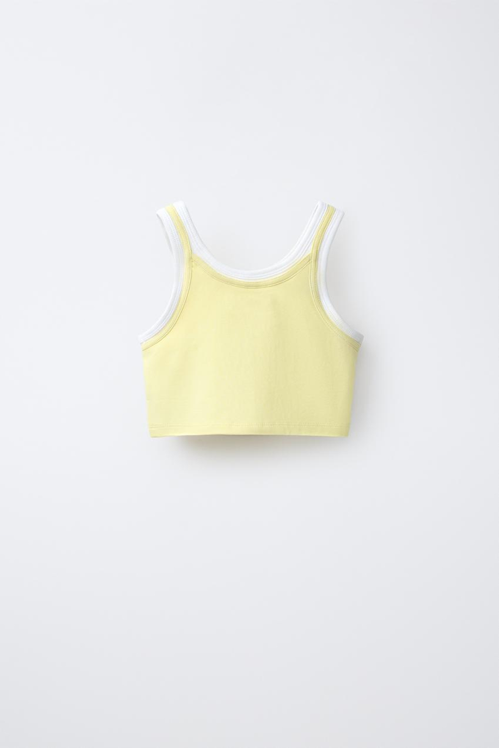 ZARA ДВУХСЛОЙНЫЙ ТОП КОНТРАСТНОГО ЦВЕТА, ЖЕЛТЫЙ