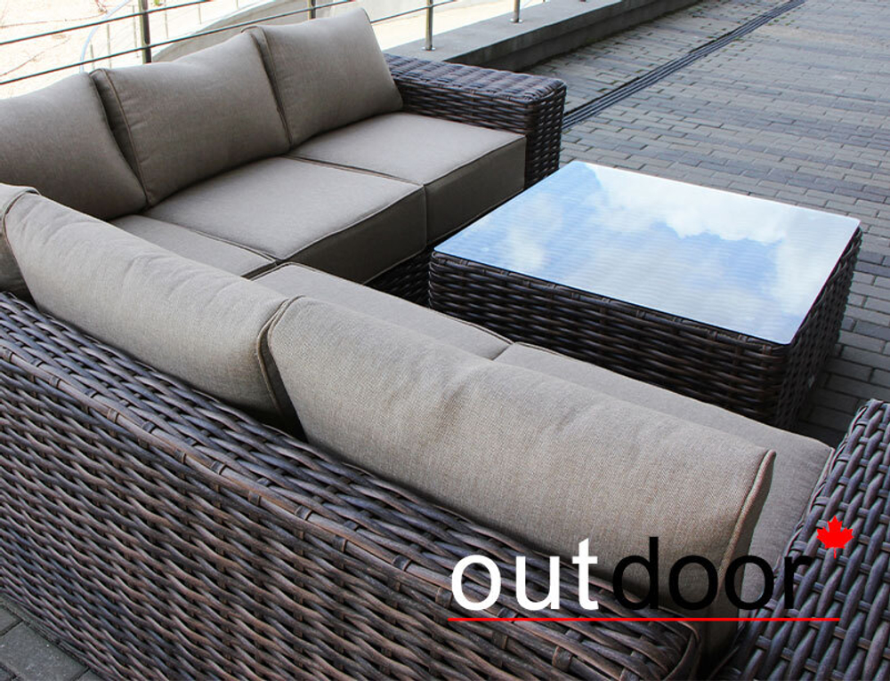 Комплект мебели из ротанга OUTDOOR Санторини (угловой диван, стол), широкое плетение, коричневый