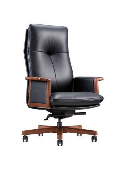 Кресло офисное Норден / Вивальди  / Vivaldi  / черная кожа / деревянная база