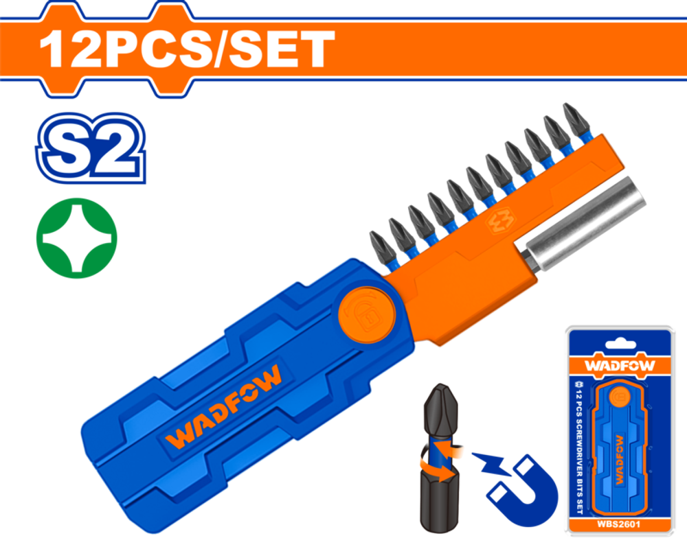 Набор ударных бит PH2 с держателем 12 шт (25/100) WADFOW WBS2602