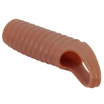 Телесная насадка на пенис с ребрышками и подхватом мошонки (Цвет: телесный)