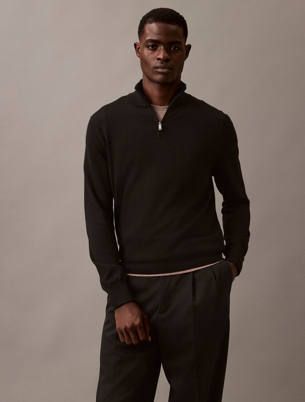 Свитер Calvin Klein Extra Fine Merino Wool Blend Quarter Zip Black