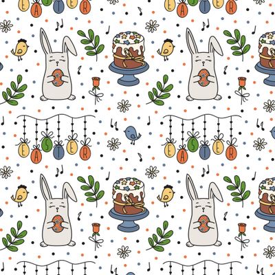 Пасхальный с кроликом и куличом (дудлы)