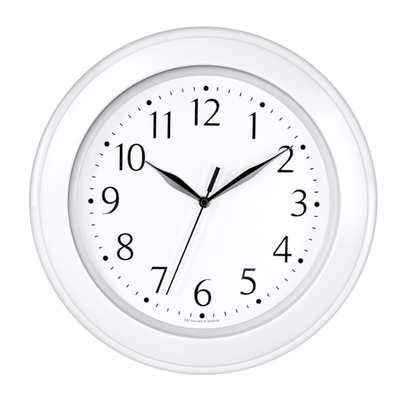 Часы настенные, модель 12, D 300мм, стекло пластик, пластиковый обод, цвет-прозрачный/белый