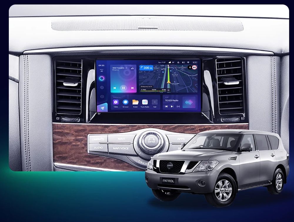 Магнитола Nissan Patrol Y62, Infiniti QX56/QX80 2010-2017 (поддержка Bose, 360 и мониторов, рамка тип 3) - FarCar BM9-9639F3+RZ монитор 9.5" QLED на Android 14, TS10, 4+32Гб, CarPlay, 4G SIM-слот