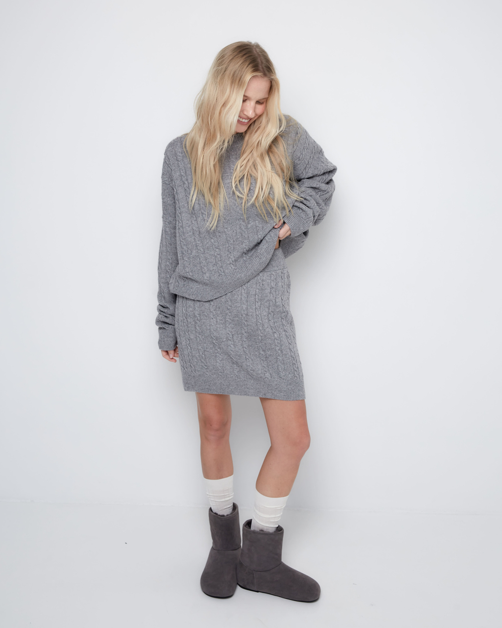 Джемпер из смесового кашемира косы светло-серый