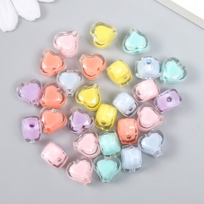 9378963 Бусина "Сердечко с цветной серединкой", микс цветов, акрил, 12*12мм