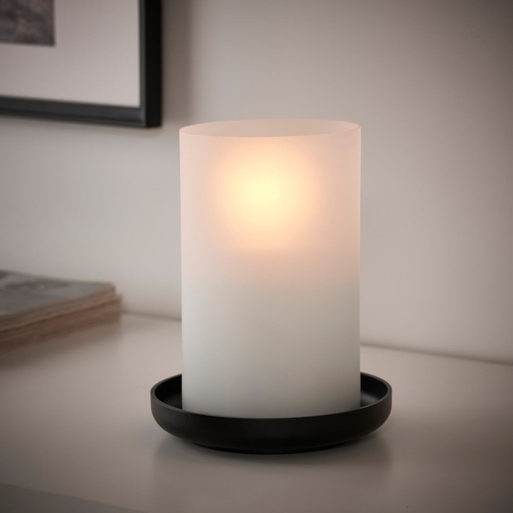 IKEA HEDERVÄRD  (ИКЕА ХЕДЕРВÄРД)  -  Фонарь, матовое стекло/черный, 22 см