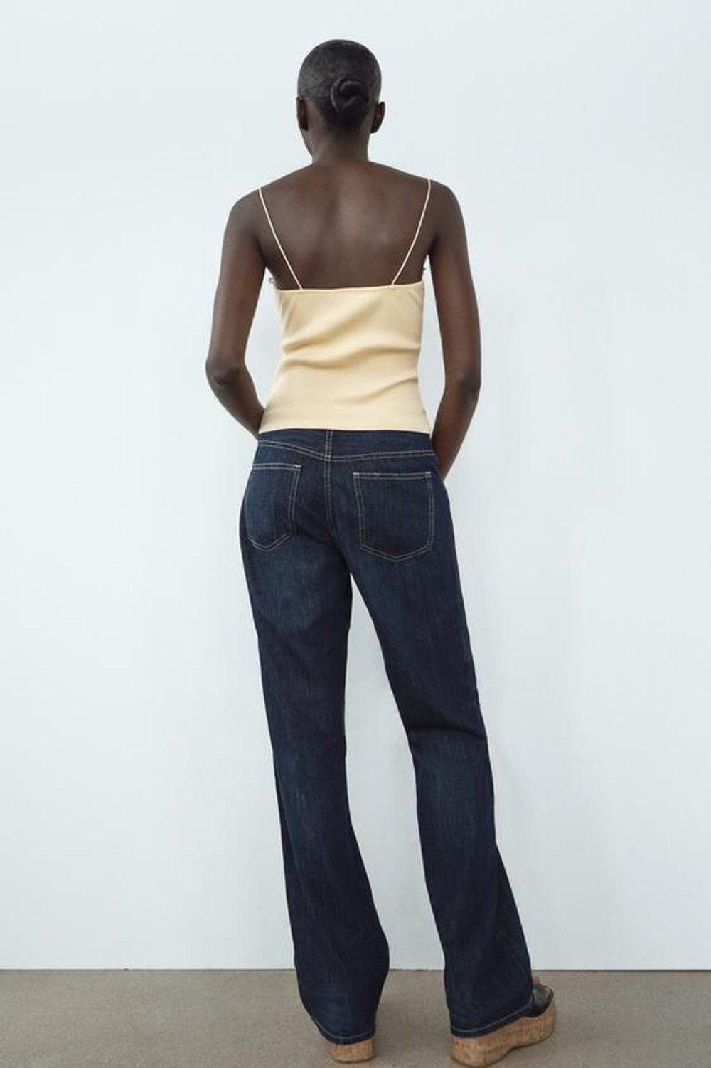 ZARA ТОП В РУБЧИК С КРУЖЕВОМ И ПУГОВИЦАМИ, ВАНИЛЬНЫЙ