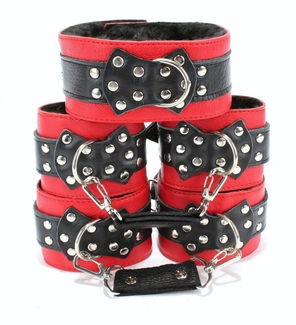 Набор красно-черных фиксаторов с меховым подкладом (Цвет: красный с черным)
