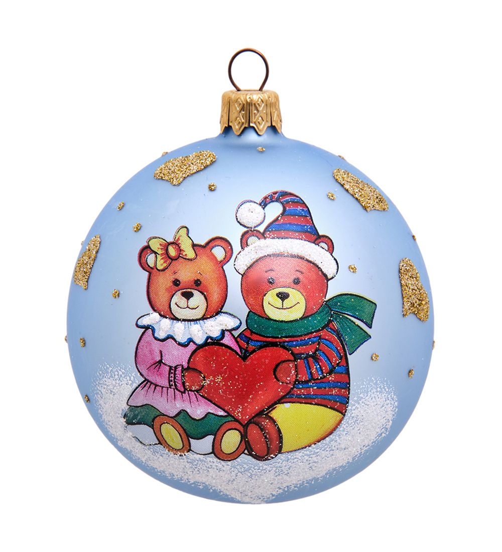 НФШ-1046/2 Ел. украшение Шар «Влюбленные медвежата» голубой 85мм