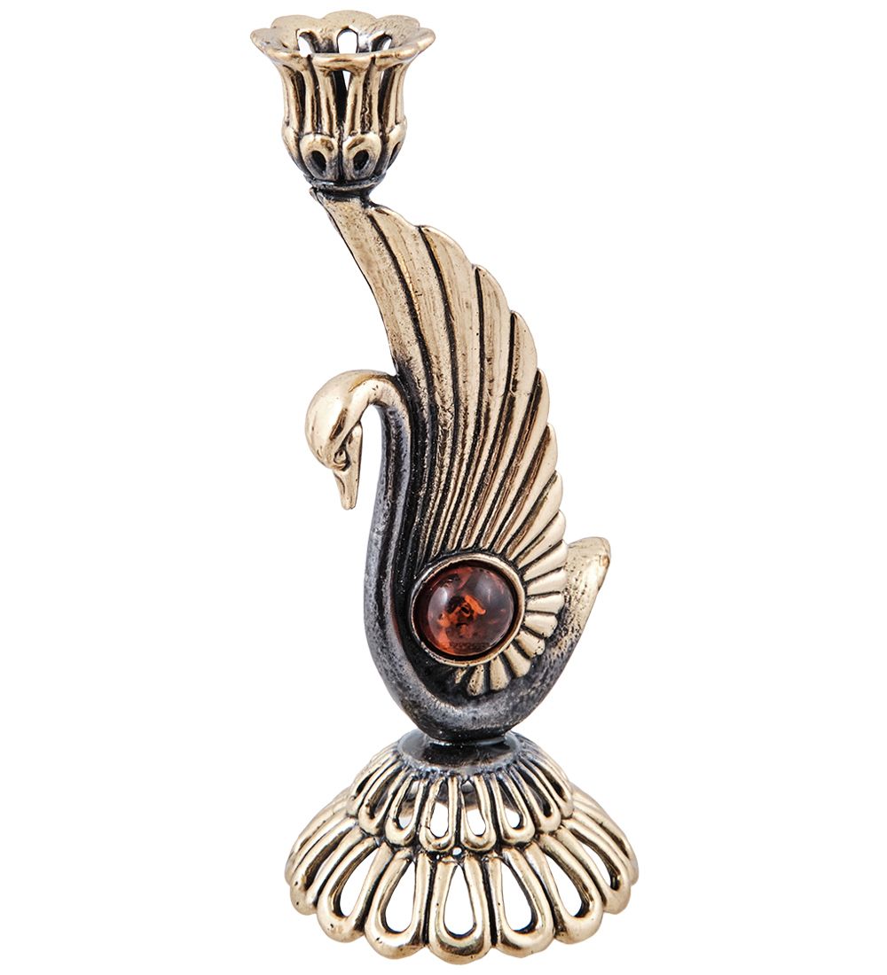 Народные промыслы AM-3928 Подсвечник «Лебедь» (латунь, янтарь)