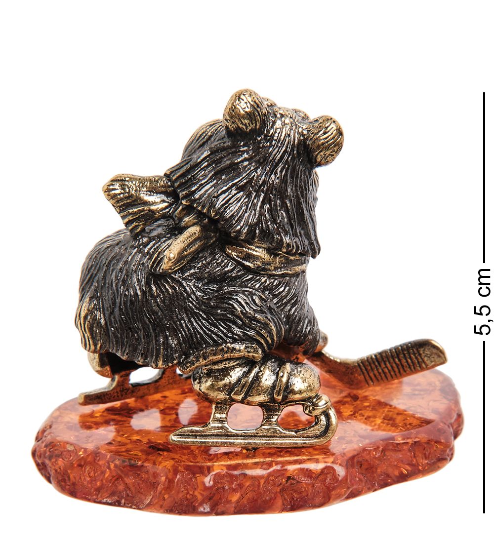 Народные промыслы AM- 442 Фигурка «Медведь хоккеист» (латунь, янтарь)