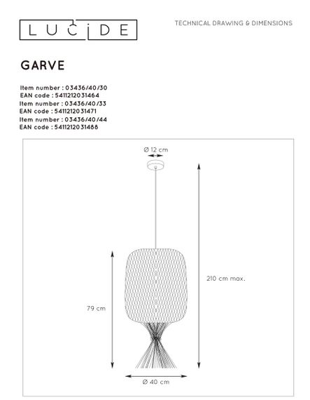 Подвесной светильник Lucide Garve 03436/40/33