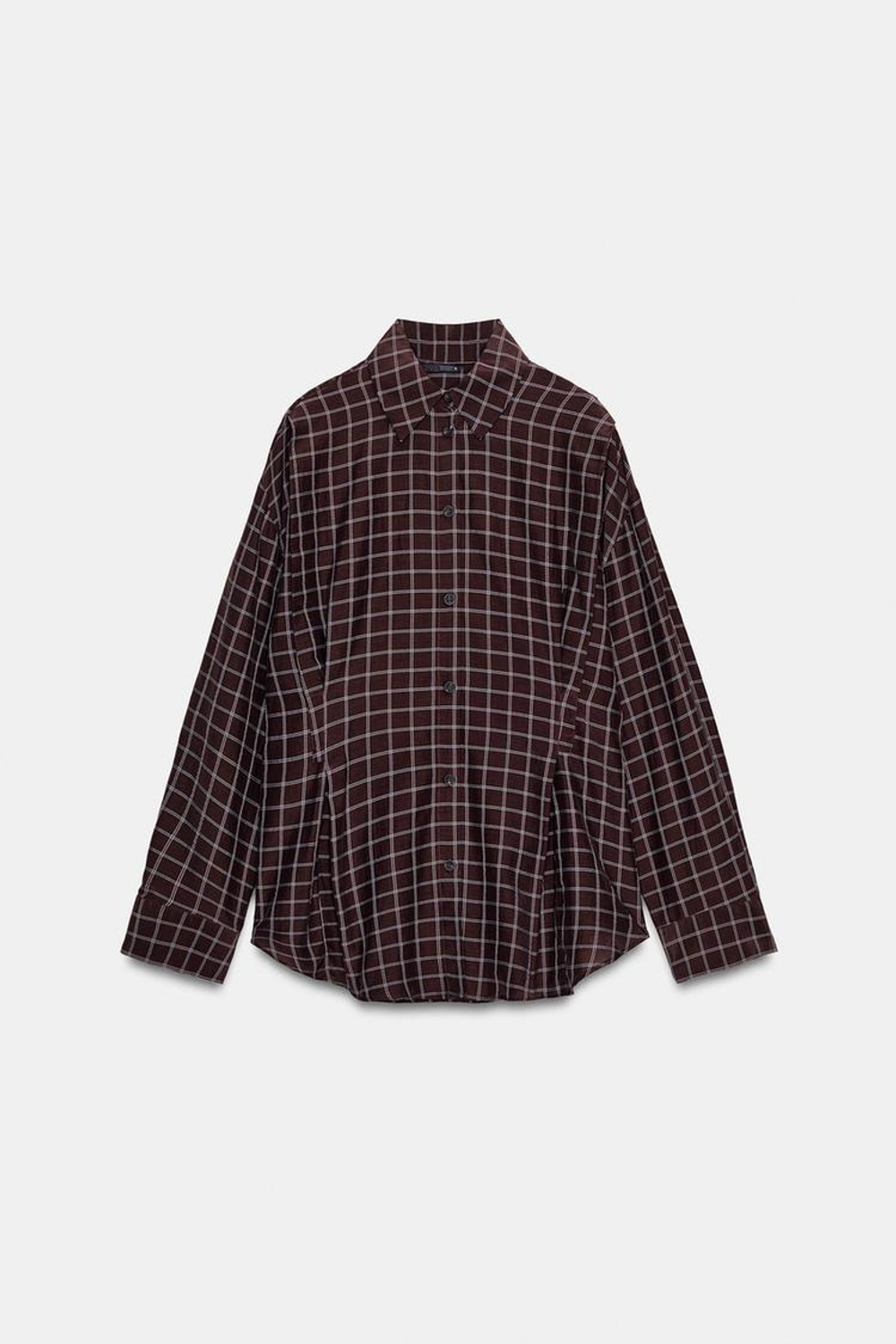 ZARA РУБАШКА OVERSIZE В КЛЕТКУ, КОРИЧНЕВЫЙ/ЭКРЮ