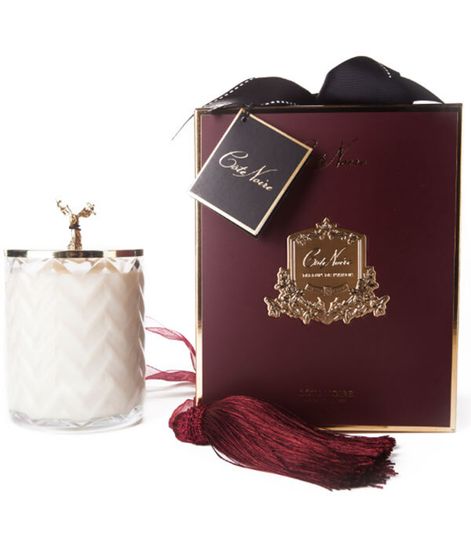 Большая белая свеча "ёлочка" с оленем и бордовой кисточкой, Cote Noire