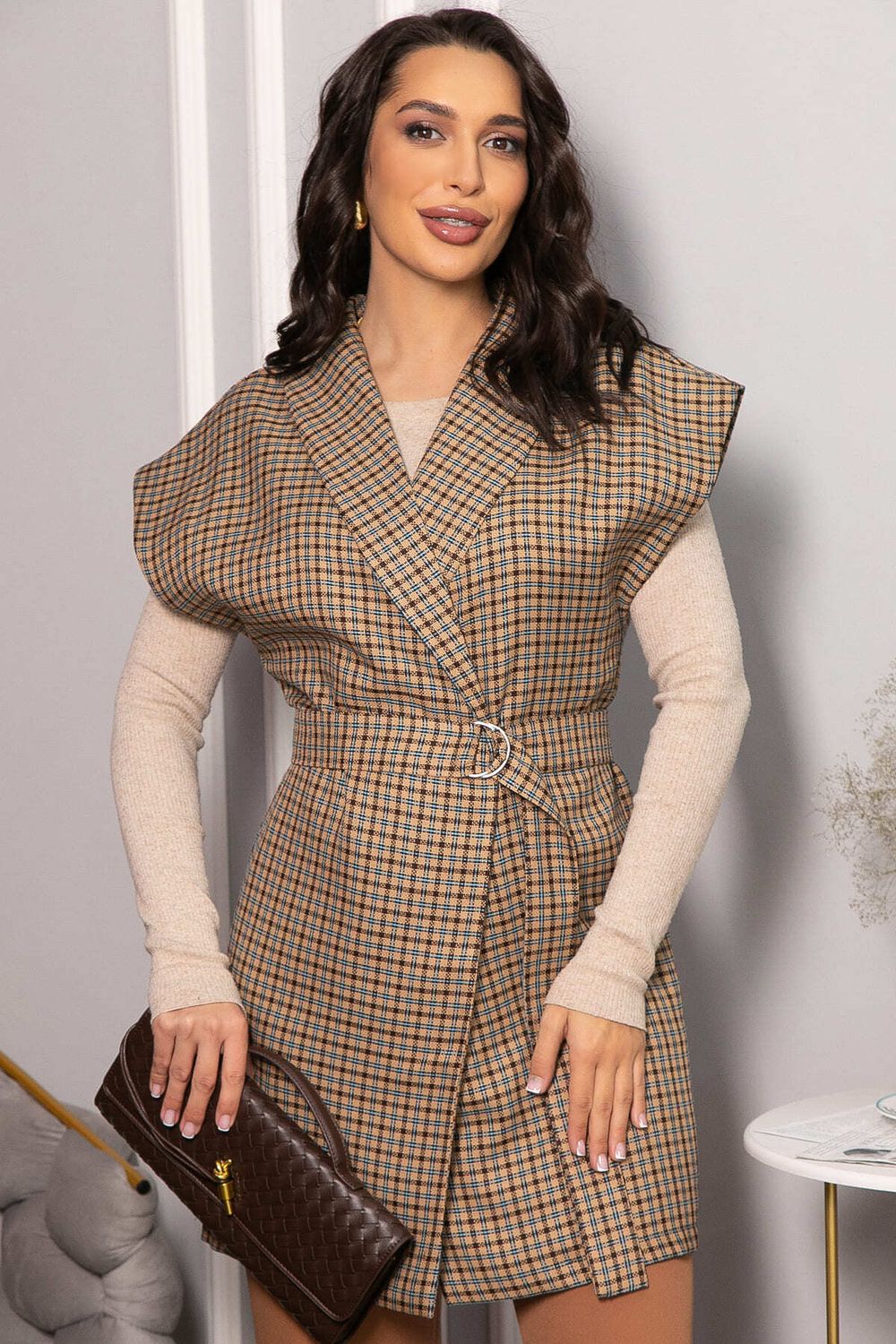 Жилет костюмный Жюлли (бежевый/клетка) Б14490-4М LT Collection