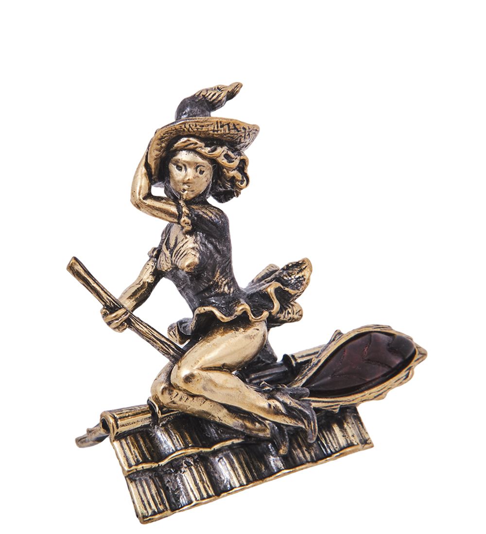 Народные промыслы AM-4201 Фигурка «Ведьмочка на крыше» (латунь, янтарь)