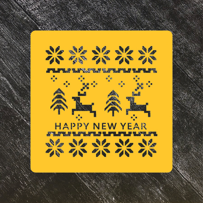 Трафарет новогодний №52 Норвежский узор Олени и снежинки/Счастливого Нового года