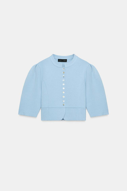 ZARA КАРДИГАН С ОБЪЕМНЫМИ РУКАВАМИ, ПАСТЕЛЬНО-СИНИЙ