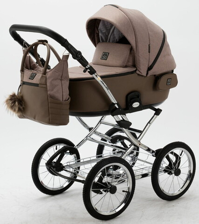 Детская коляска Adamex Porto Retro 2 в 1 PO-PS15 (Т.БЕЖ+Т.БЕЖА КОЖА)