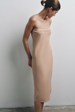 ZARA ПЛАТЬЕ-БАНДО НА ПОДКЛАДКЕ, ТЕЛЕСНО-РОЗОВЫЙ