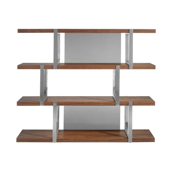 Стеллаж MQ2001SF /3136 ореховое дерево с полками из черного стекла