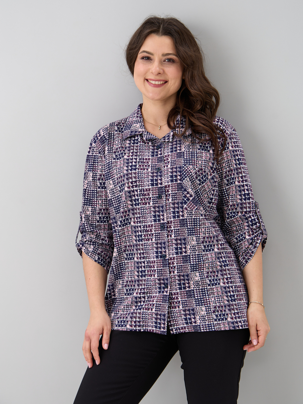 Рубашка Р-001/пьедепуль-синерозовый