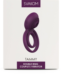 Фиолетовое эрекционное виброкольцо Tammy с подхватом мошонки