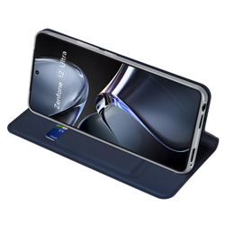 Чехол книжка из PU кожи синего цвета от Dux Ducis для смартфона ASUS Zenfone 12 Ultra, серия Skin Pro Series Case