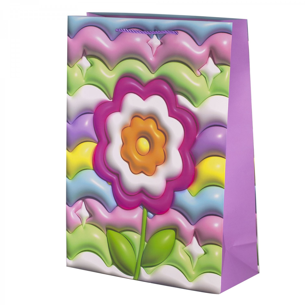 Пакет подарочный бумажный Alingar, (XL) 31х40х12 см, вертикальный, "Объемные цветочки", матов. ламинация, эффект 3D, ассорти