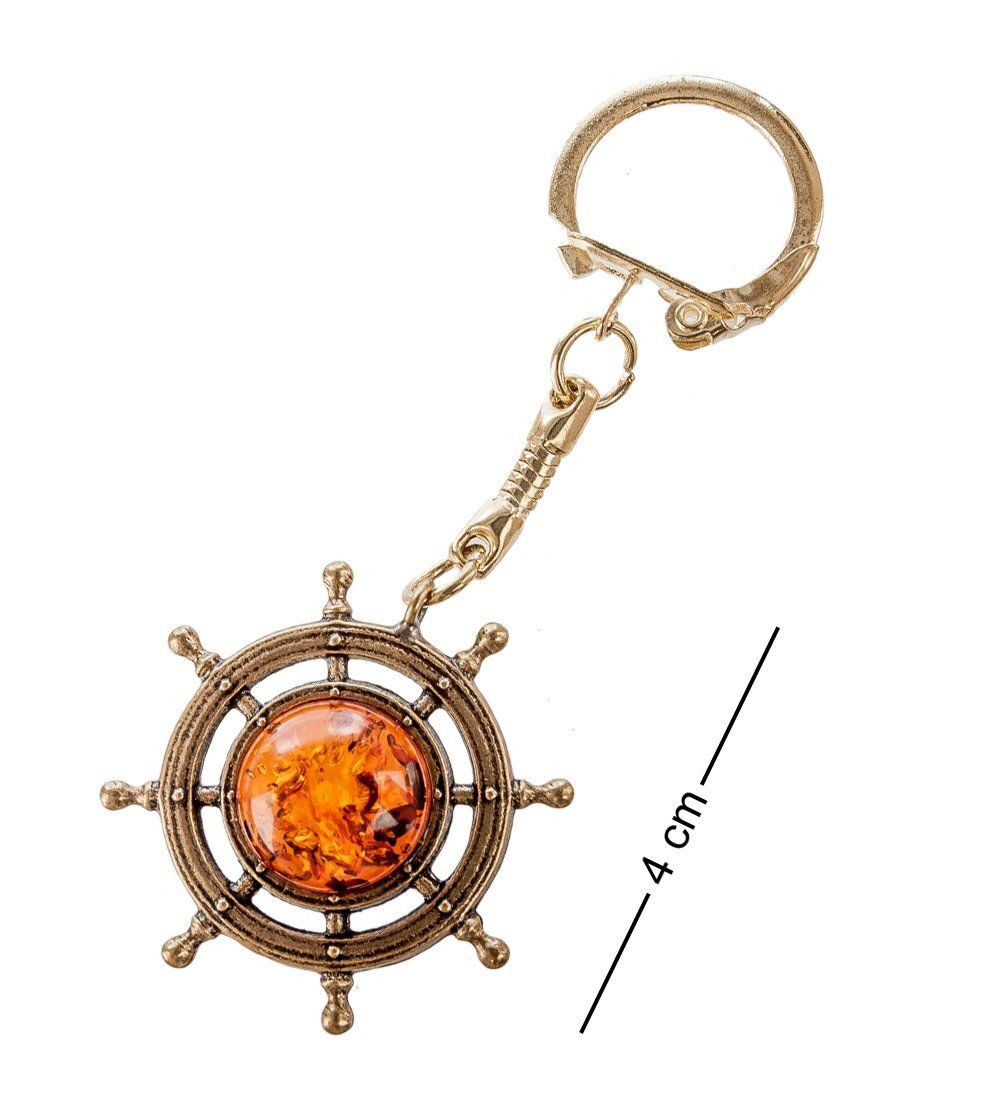 AM- 097 Брелок «Штурвал» (латунь, янтарь)
