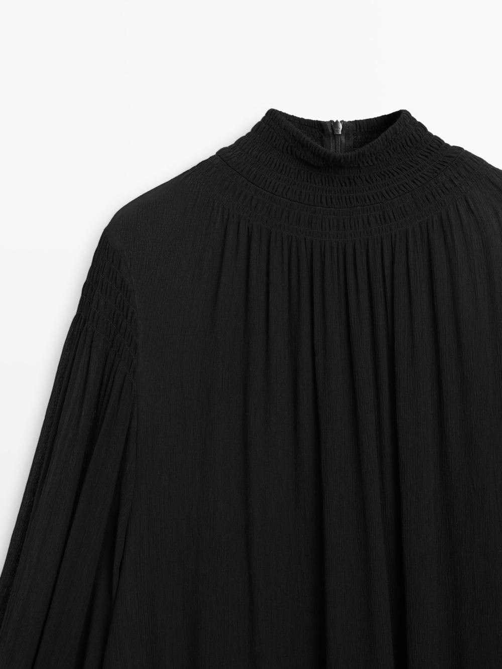 Massimo Dutti Блуза из струящейся ткани с воротником, черный