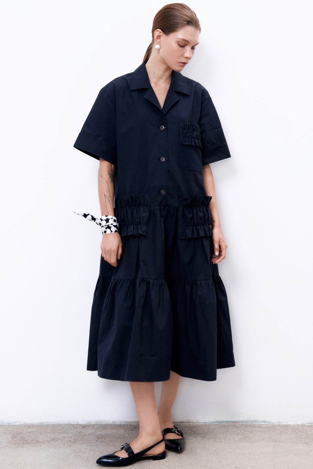 Платье из итальянского вареного хлопка с рюшами