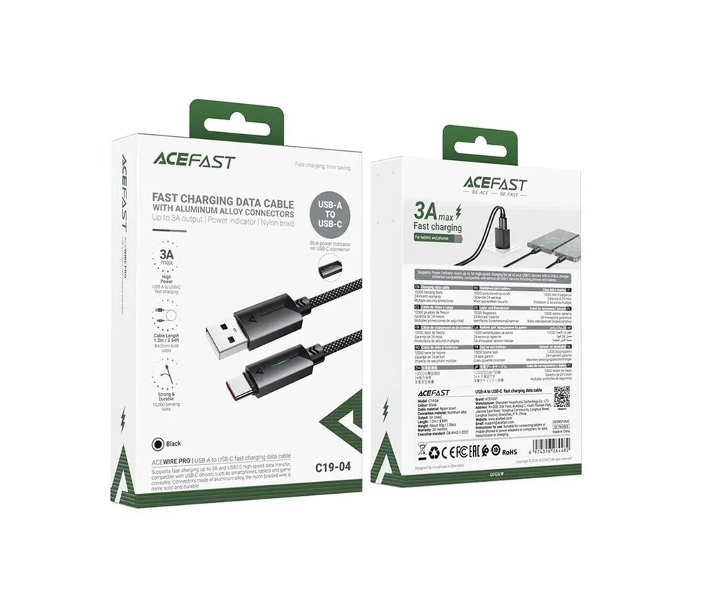Кабель USB - TypeC ACEFAST C19-04 (черный) 1.2м