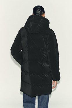 ZARA ВЕТРОЗАЩИТНЫЙ АНОРАК СРЕДНЕЙ ДЛИНЫ ИЗ ПРОРЕЗИНЕННОЙ ТКАНИ, ЧЕРНЫЙ