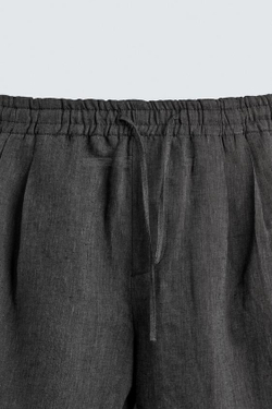 ZARA БЕРМУДЫ ИЗ 100% ЛЬНА С ЗАЩИПАМИ, СВИНЦОВЫЙ
