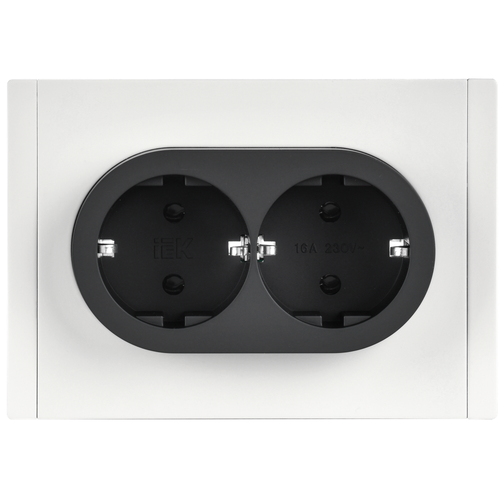 FORTE&PIANO Розетка 2-местная с заземлением без защитных шторок безвинтовое крепление 16А FP224M металл белый IEK