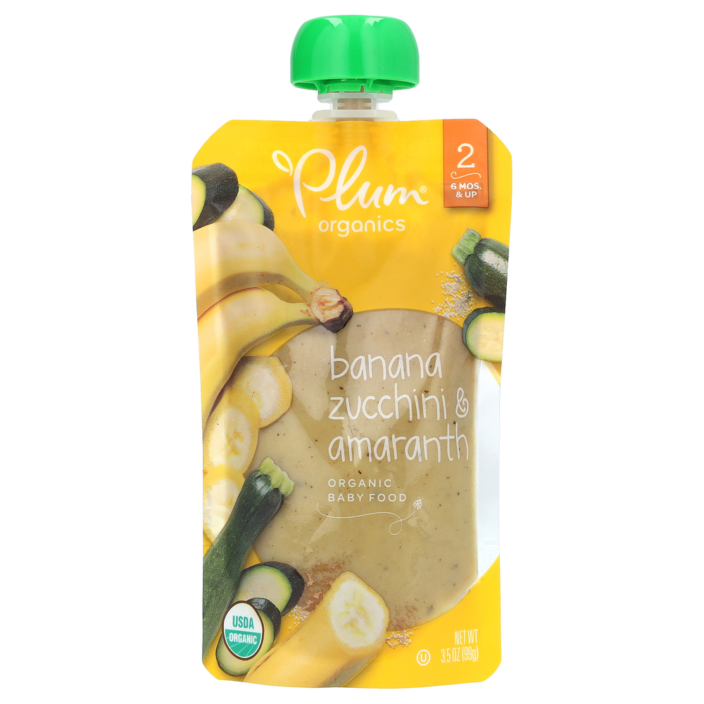 Plum Organics, органическое детское питание, этап 2, банан, цуккини и амарант, 99 г (3,5 унции)