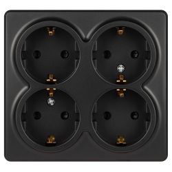 Розетка ЭРА Эксперт 11-2211-05 четырехместная с заземлением 4х2P+E Schuko со шторками, IP20, 16A-250В, ОУ, антрацит