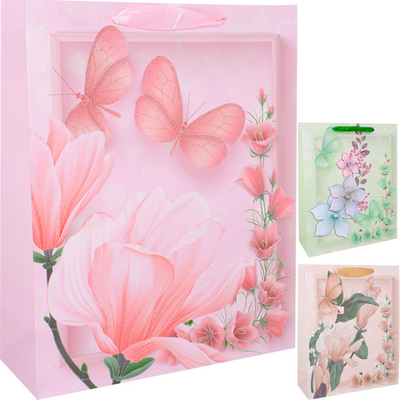 Пакет 26х32х10см с блестками Бабочки в цветах 141V-953