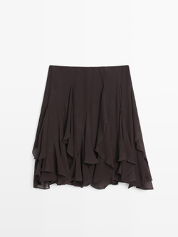 Massimo Dutti Асимметричная юбка с оборками, коричневый