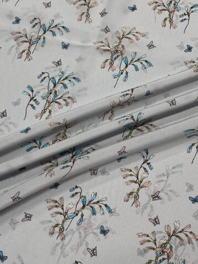 Шелк креп Valentino светло-голубой с цветами и бабочками