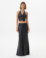 V-LEATHER MAXI SKIRT