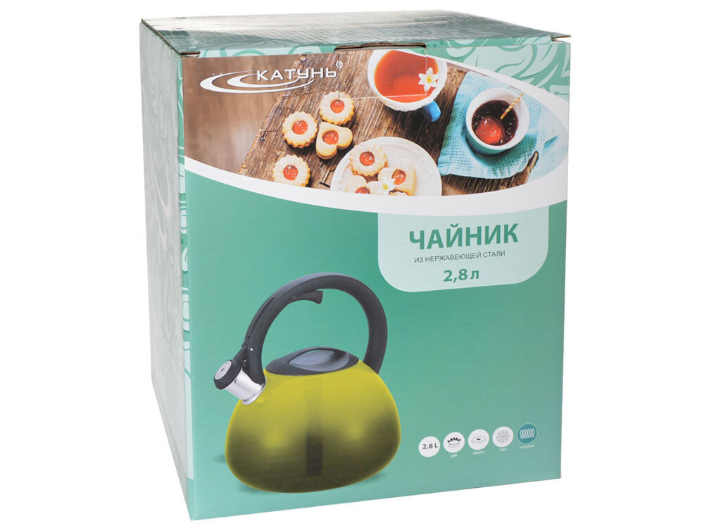 Чайник 2,8л со свистком, индукция, двухцветный, оливковый